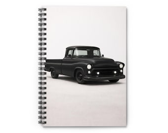 Matte Black Vintage Pickup Truck Spiral Notebook | Ruled Lined