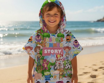 Personalized Toy Story Kids Beach Towel, Personalized Woody, Buzz Lightyear, Jessy Hooded Bath, Cartoon Pool Towel Gift for Boys Toddlers