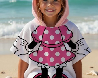 Personalisierte Minnie Maus Kapuzenhandtuch, Disney Friends Kinder Strandtuch, Preppy Muster Kapuzenhandtuch, Sommer 2026 Strand Geschenk