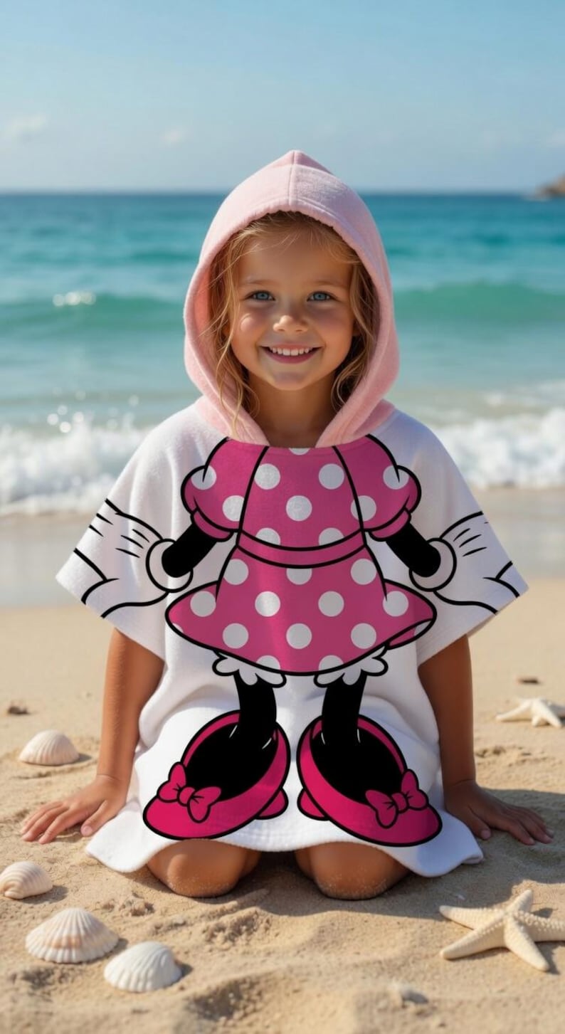 Personlig Mimmi Pigg-handduk med huva, Disney Friends barnstrandhandduk, preppy mönster med huva, sommar 2026 strandpresent bild 1