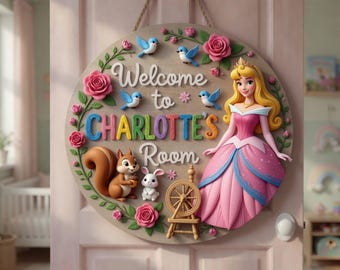 Sleeping Beauty Aurora Inspired Name Sign, Personalized Wooden Wall Art for Baby Girl Nursery, Custom Bedroom Decor Gift