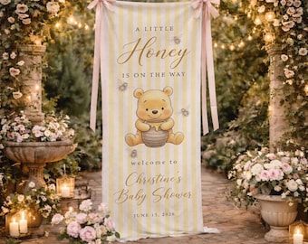 Personalized Winnie The Pooh Name Event Sign, Baby Shower Welcome Banner, A Little Honey Theme Banner, Bee Floral Decor,