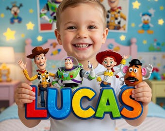 Personlig Toy Story dörrskylt, Woody Buzz Jessie sovrumsdekor, anpassad barnrumshängare i trä som present
