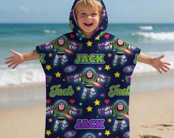 Custom Buzz Lightyear Hooded Towel for Kids, Personalized Toy Story Beach Poncho, Space Ranger Bath Towel, Boys Pool Gift