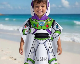 Personalisierte Buzz Lightjahre Kinder Kapuzenhandtuch, Name Toy Story Strand Poncho, Space Ranger Badetuch, Jungen Pool Handtuch Geschenk