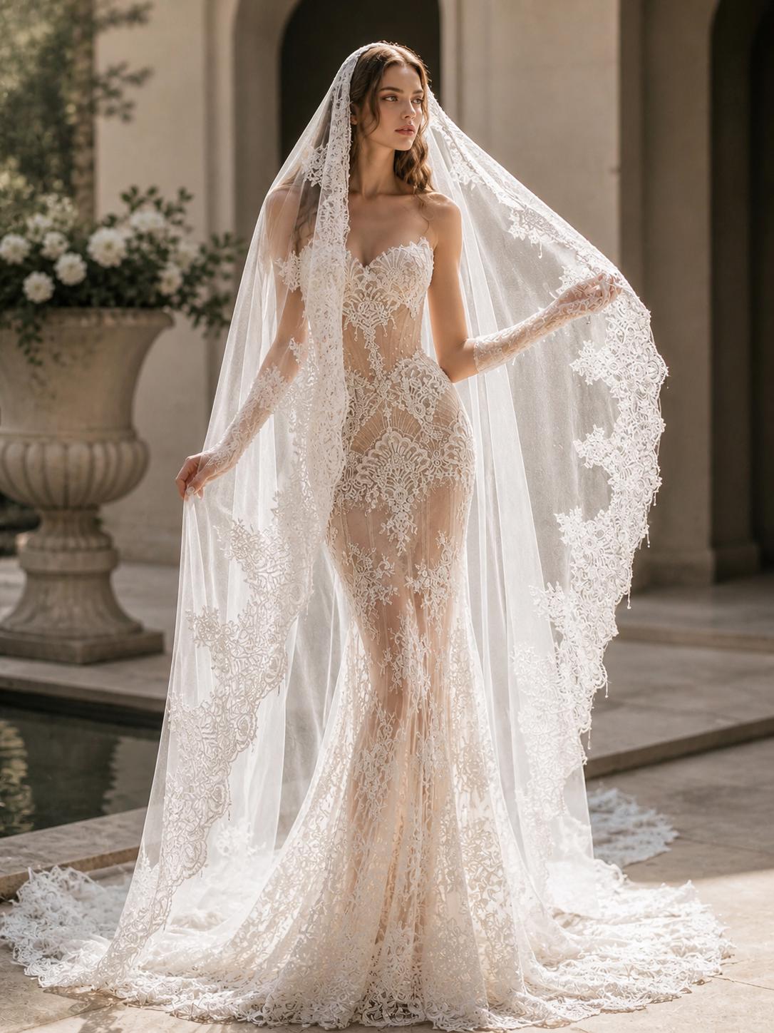 mermaid wedding dress without train Casablanca Bridal 4546 Sylvie Mermaid Sweetheart Neckline Tulle Floral Lace Train Wedding Gown 28 / INI
