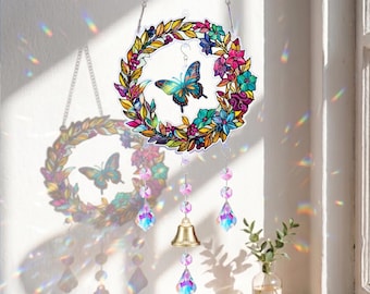 Rompecabezas de atrapasoles acrílico, campanilla de viento, kits de atrapasoles DIY para adultos, regalo de decoración de jardín, campanilla de viento de colibrí, atrapasoles de mariposa