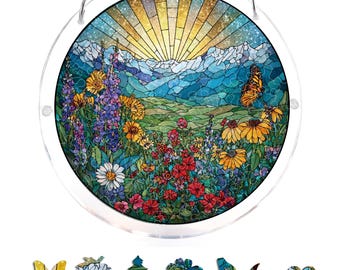 Acrylic Suncatcher Puzzle, DIY Suncatcher Kits for Adults, Wildflower Suncatcher, Wildflower Acrylic Window Hanging Decor