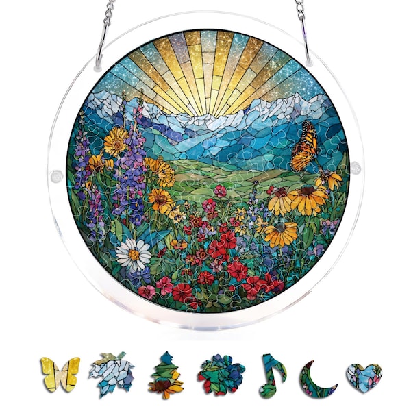 Acrylic Suncatcher Puzzle, DIY Suncatcher Kits for Adults, Wildflower Suncatcher, Wildflower Acrylic Window Hanging Decor