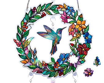 Acrylic Suncatcher Puzzle,wind chime， DIY Suncatcher Kits for Adults,Garden Decor Gift，hummingbird wind chime