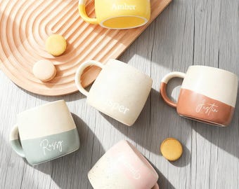 Taza de cerámica personalizada grabada, taza de café moteada, vajilla de porcelana.