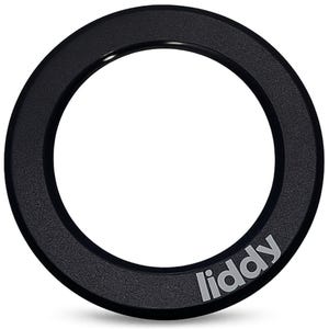 May include: A black, circular product with a textured outer ring and a smooth inner ring. The word "liddy" is printed in white on the lower right side of the ring.