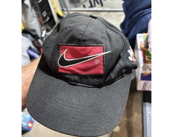 Vintage Nike Hat White Black Strapback Velcro Dri Fit Y2k 2000's