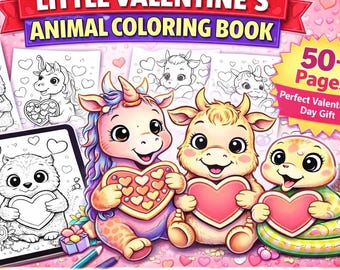 Libro da colorare per San Valentino, oltre 50 pagine di animali [download immediato] Bambini, attività artistiche e artigianali, scuola materna, aula, bomboniera, bambini piccoli, impegnati