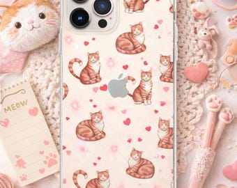 Motivo senza cuciture per amanti dei gatti / Sfondo a cuori - Custodia per telefono con gatto