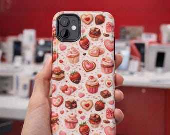 Custodia per telefono personalizzata a forma di cupcake / ClipArt di San Valentino / Motivo dessert, design protettivo