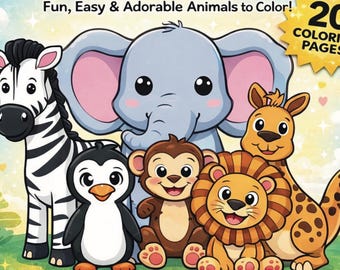 Libro da colorare per bambini con gli animali dello zoo / 20 pagine stampabili (download PDF)