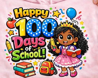 Buon 100 giorni di scuola PNG, divertente design pop cartoon per i 100 giorni, grafica digitale per maglietta principessa per il 100° giorno di scuola
