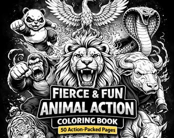 50 pagine da colorare di animali per adulti da stampare e Procreate / Disegni audaci per alleviare lo stress - Tatuaggi - Progettazione di loghi e altro.