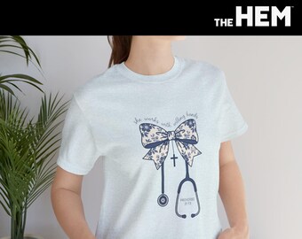 Floral Bow with Stethoscope T-Shirt | Nurse Medical Tee