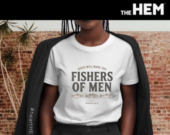 Fishers of Men T-Shirt | Christian Scripture Matthew 4:19, Fishing Graphic