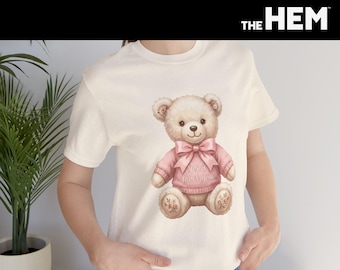 Teddy Bear Illustration Tee | Pink Sweater Bear Shirt