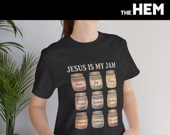 Jesus Is My Jam jars design T-Shirt | Christian faith typography tee