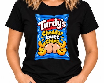 Maglietta Bold Turdy's Cheddar Butt Chips - Divertente maglietta retrò con grafica di snack e cheddar