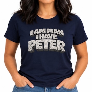 Funny Men's Graphic T-Shirt - Cracked Gray Stone 3D Typography 'I Am Man I Have Peter image 2