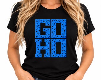 Funny GO HO Graphic T-Shirt | Bold Royal Blue Block Letters & Cheeky Retro Design