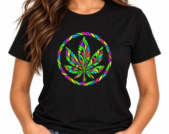 Maglietta con foglia di marijuana psichedelica / Maglietta con foglia di cannabis colorata / Maglietta grafica hippie retrò / Maglietta da festival
