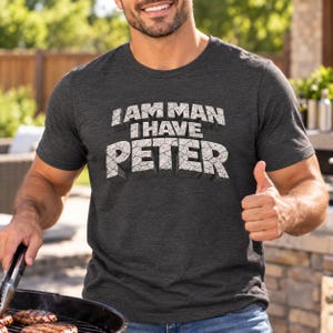 Funny Men's Graphic T-Shirt - Cracked Gray Stone 3D Typography 'I Am Man I Have Peter image 5