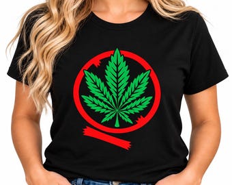 Maglietta retrò con grafica a tema cannabis / Foglia verde brillante in un cerchio / Maglietta stile stoner