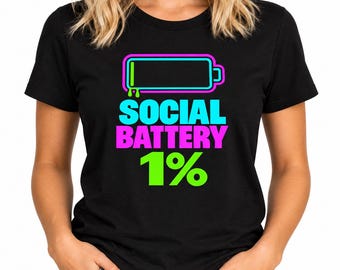 Maglietta grafica Neon Social Battery - Maglietta umoristica all'1% per introversi in colori vivaci
