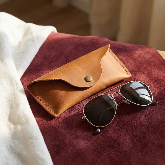 Leather Sunglasses Case Personalized Handmade Crazy Horse Monogrammed Eyeglasses Pouch Sleeve