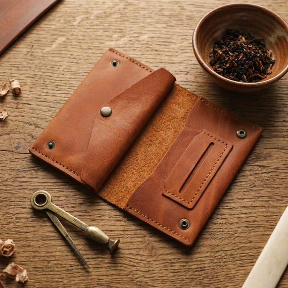 Leather Tobacco Pouch Personalized Handmade Crazy Horse Rolling Paper Holder Monogrammed Smoking Accessories Wallet