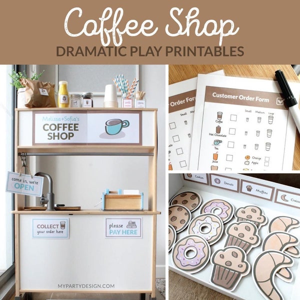 Coffee Shop Dramatic Play Printables, Kids Cafe Pretend Play, Coffee Making Role Play for Children - INSTANT DOWNLOAD - Printable PDF