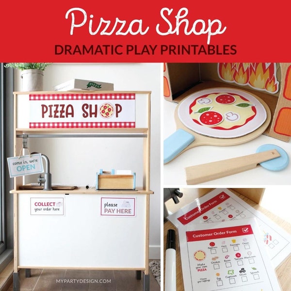 Pizza Shop Dramatic Play Printables, Kids Pizzeria Pretend Play, Pizza Making Role Play for Children - INSTANT DOWNLOAD - Printable PDF