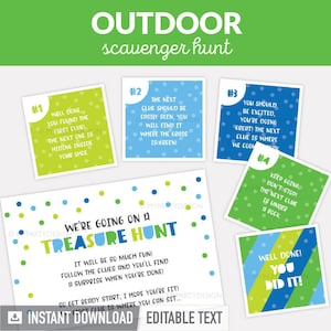 Indices de chasse au trésor en plein air, cartes indices modifiables pour anniversaire chasse au trésor pour enfants - TÉLÉCHARGEMENT IMMÉDIAT - PDF imprimable avec texte modifiable