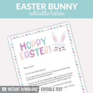 Easter Bunny Letter for Kids, Personalized Editable Letter from the Easter Bunny - INSTANT DOWNLOAD - Printable PDF with Editable Text