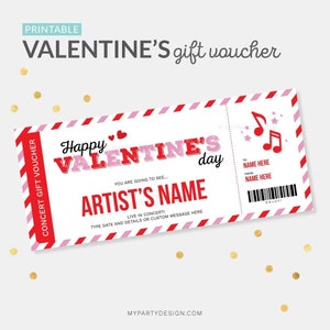 Valentine's Day Gift Concert Ticket Template, Artist Music Show Certificate, Surprise Gift Card Voucher INSTANT DOWNLOAD Editable PDF image 2