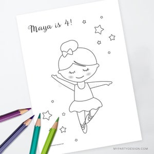 Ballerina Party Coloring Page, Ballet Kids Activity, Dance Birthday Party Printable - INSTANT DOWNLOAD - Printable PDF with Editable Text