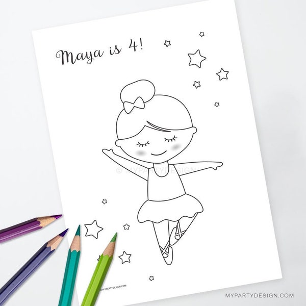 Ballerina Party Coloring Page, Ballet Kids Activity, Dance Birthday Party Printable - INSTANT DOWNLOAD - Printable PDF with Editable Text