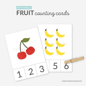 Printable Counting Cards, Fruit Clip Cards, Learn the Numbers, Homeschool Early Learning, Montessori - INSTANT DOWNLOAD - Printable PDF