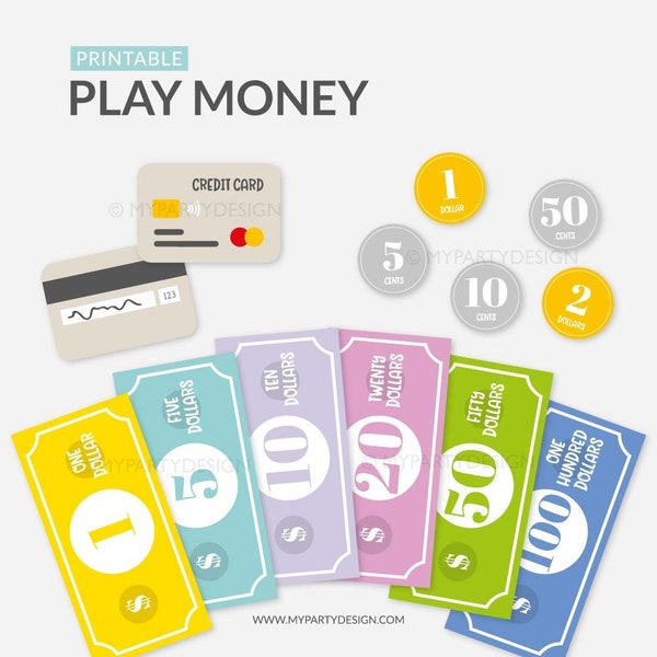 Printable Play Money for Kids, Pretend Play Currency for Toddlers and Preschool, Learn Maths and Numbers - INSTANT DOWNLOAD - Printable PDF