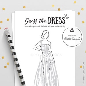 Guess the Dress Bridal Shower Game, Bachelorette or Wedding Game Cards, Hens Party Games - INSTANT DOWNLOAD - Printable Editable PDF