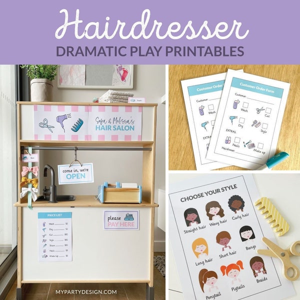 Hair Salon Dramatic Play Printables, Hairdresser Pretend Play, Hairdressing Role Play - INSTANT DOWNLOAD - Printable PDF with Editable Text