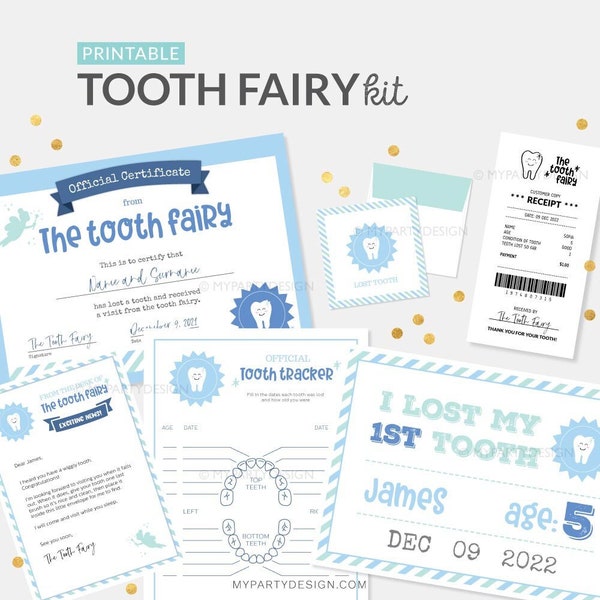 Zahnfee-Set – Brief, Quittung, Umschlag, Zertifikat über verlorene Zähne, Fotoschild, Zahn-Tracker – SOFORTIGER DOWNLOAD – druckbares, bearbeitbares PDF