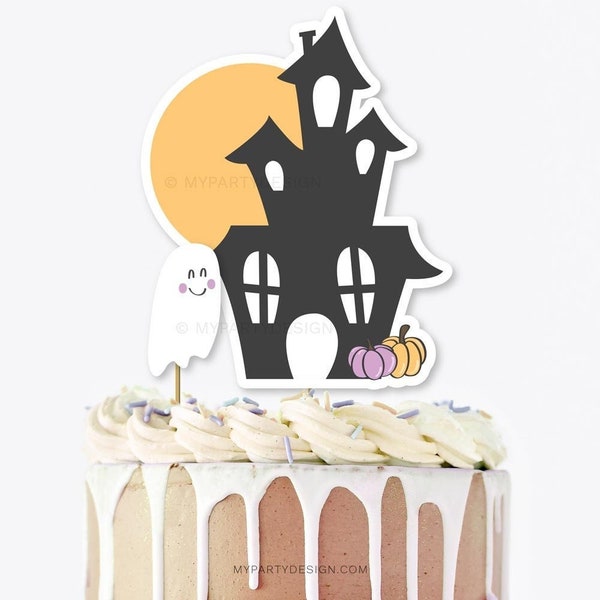 Halloween Cake Topper, Cute Ghost Haunted House Cake Decor, Halloween Party Centerpiece - INSTANT DOWNLOAD - Printable PDF
