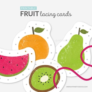 Printable Fruit Lacing Cards, Threading Cards, Learn the Fruits, Toddler Montessori Homeschool - INSTANT DOWNLOAD - Printable PDF